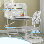 Kids Desk And Chair Set W/ Tiltable Desktop Reading Rack | Grey