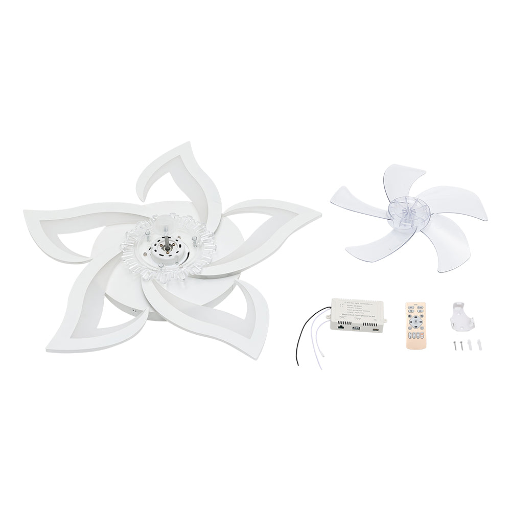 White Petal-shaped Ceiling Fan Light 27.1 Inch Led With 3-color Dimming, Reversible Quiet Motor, 6-speed, 2.4g App Control & Sleep Timer