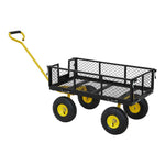 Heavy Duty Garden Trolley Cart On Wheels, 500 Lbs Capacity Large Metal Utility Wagon With Removable Sides, Pneumatic Tires | Black