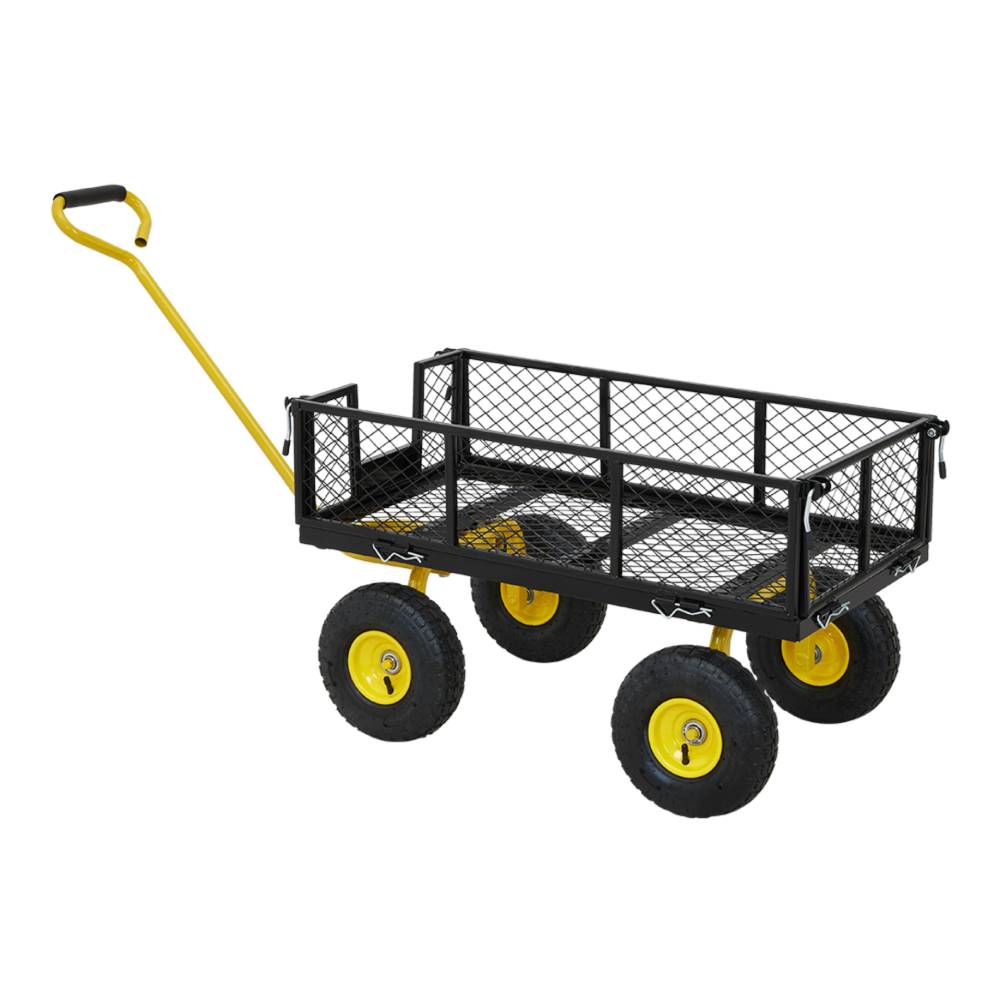 Heavy Duty Garden Trolley Cart On Wheels, 500 Lbs Capacity Large Metal Utility Wagon With Removable Sides, Pneumatic Tires | Black