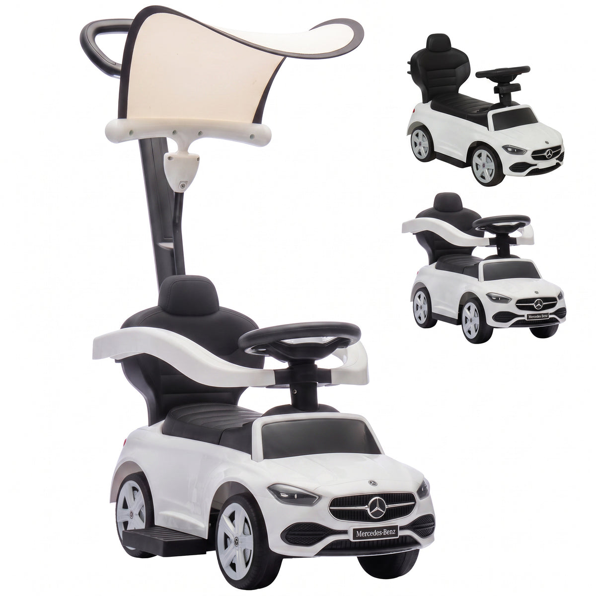 AIYAPLAY 4 In 1 Licensed Mercedes-benz Ride On Push Car With Canopy
