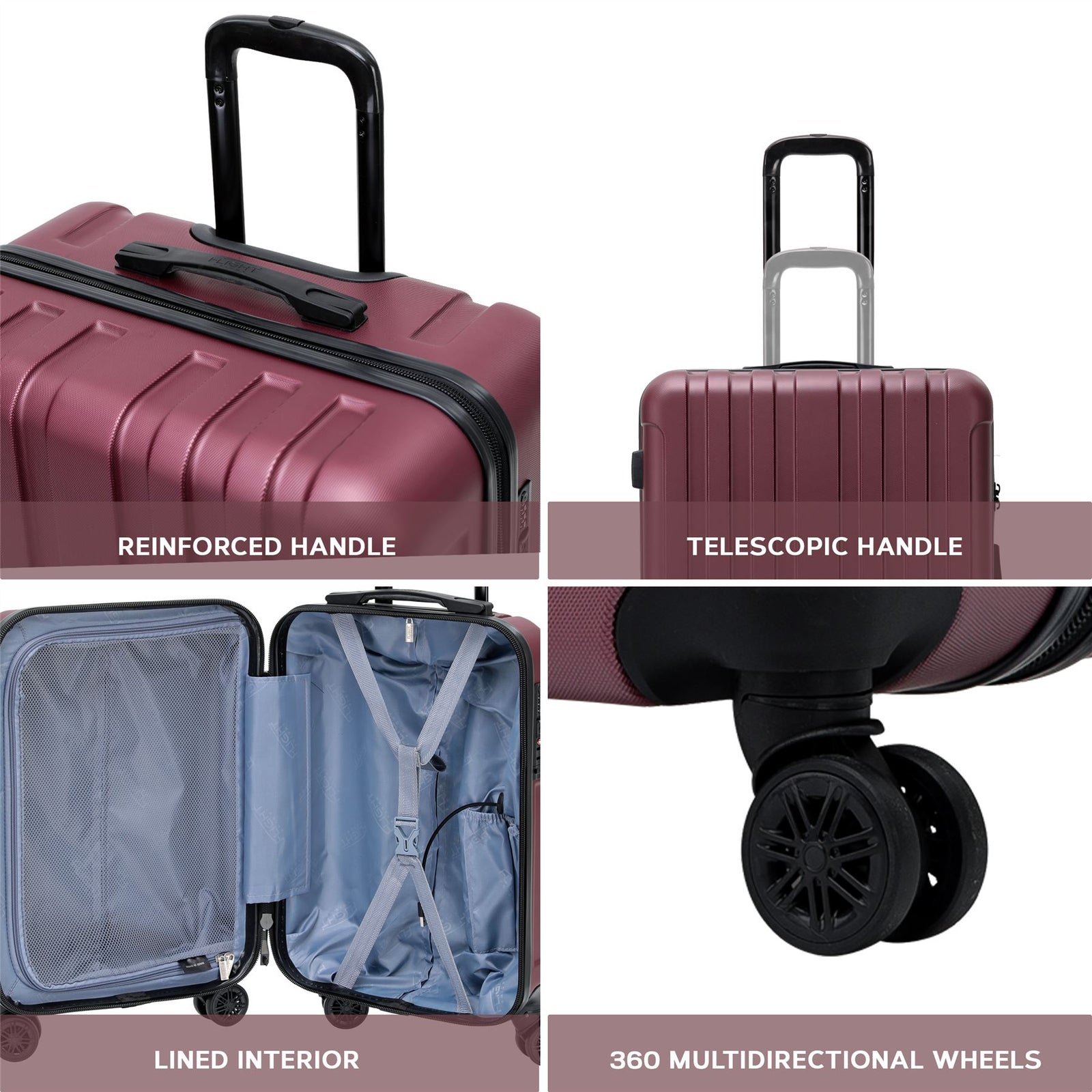 Medium 26" Hard Shell Check In Suitcase 8 Spinner Wheels Hold Luggage | Medium | Burgundy