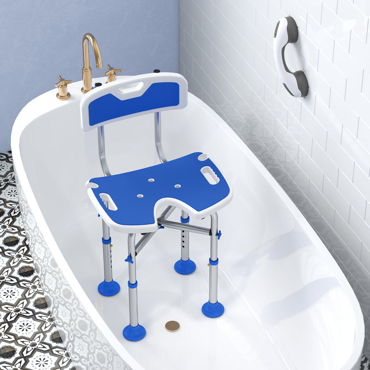HOMCOM Shower Chair With U-shaped Cutout, Height Adjustable Shower Chair