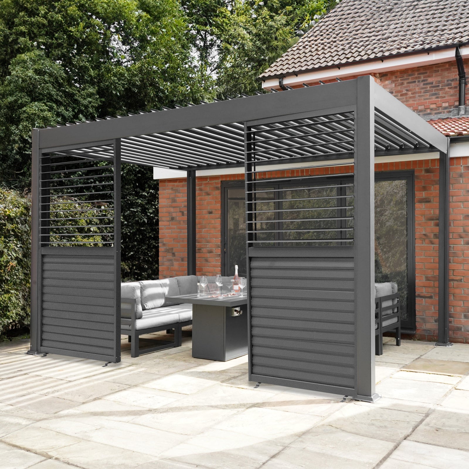 Anthracite Aluminium Pergola With 2 X Shutter Panels | 3m x 4m | Anthracite