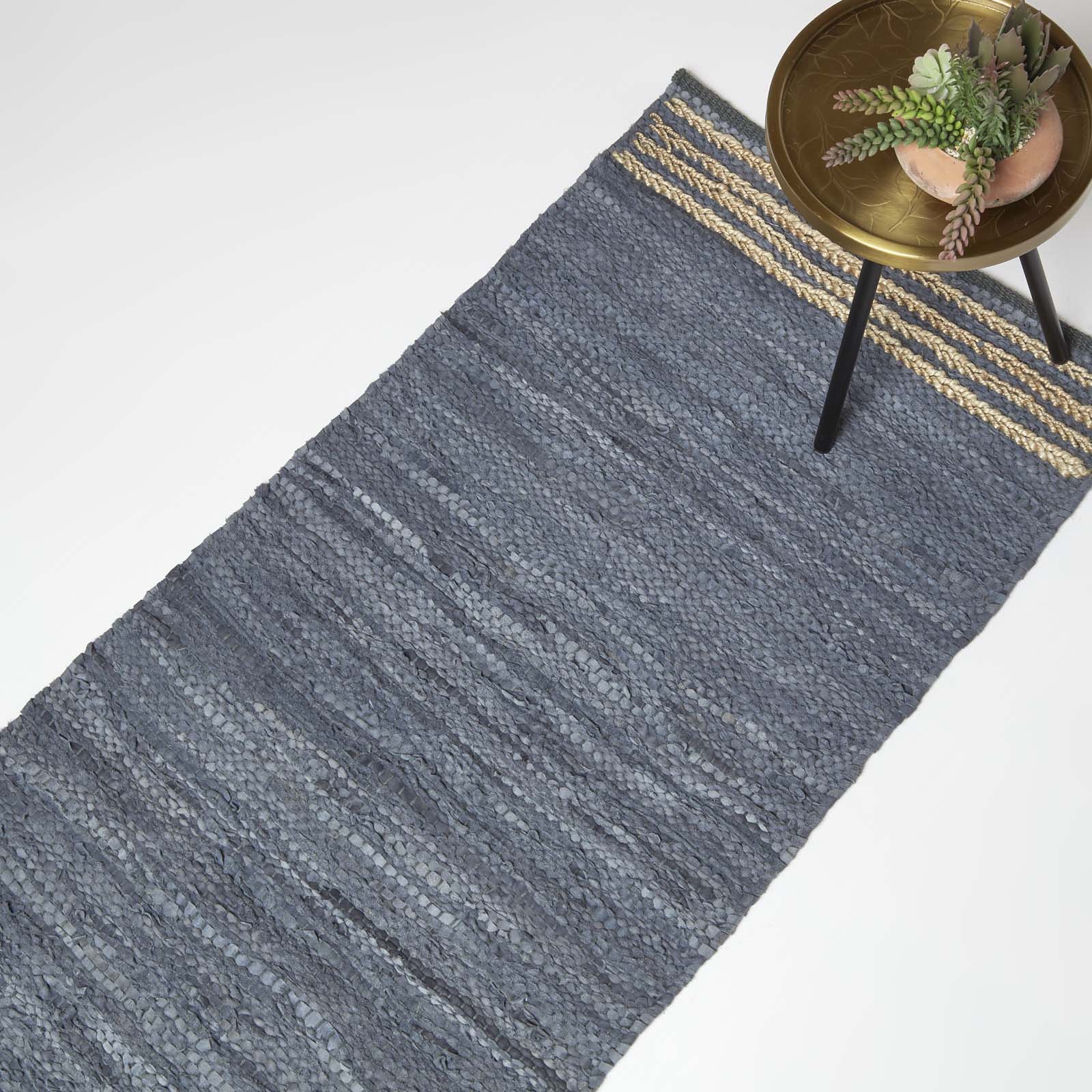Recycled Leather Handwoven Stripe Rug | 200cm | Grey