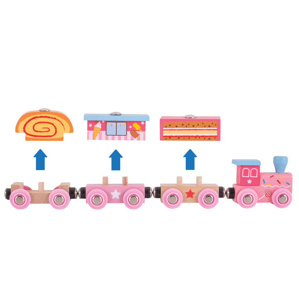 Wooden Sweetland Express Train Engine & Carriages