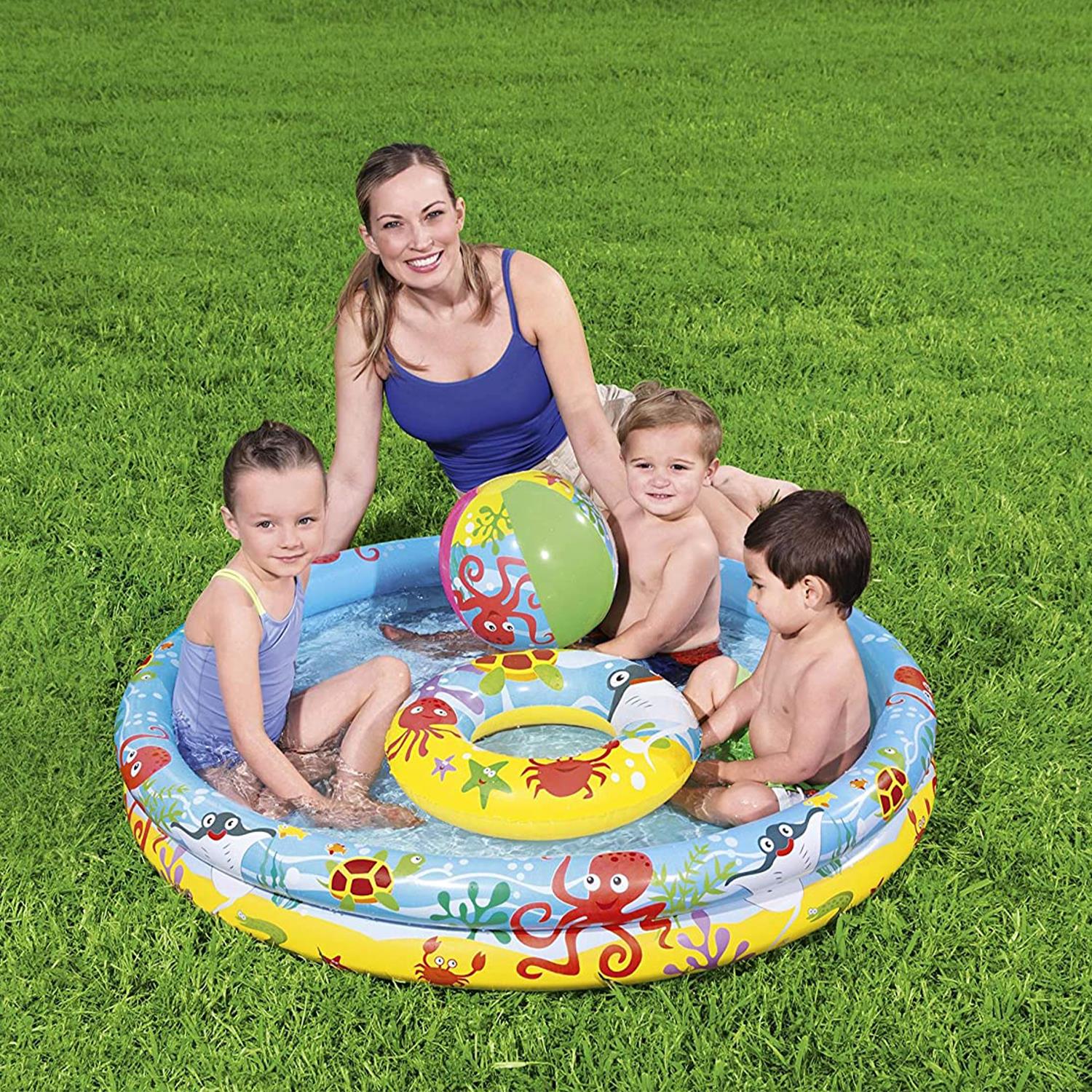 Inflatable Water Friends Kids Paddling Pool With Repair Patch, 122x20 Cm