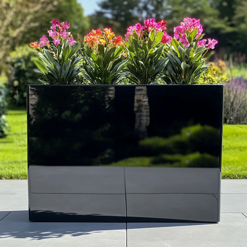 Long Zinc Galvanised Tall Trough Planter | 120cm x 40cm x 100cm | Black Gloss