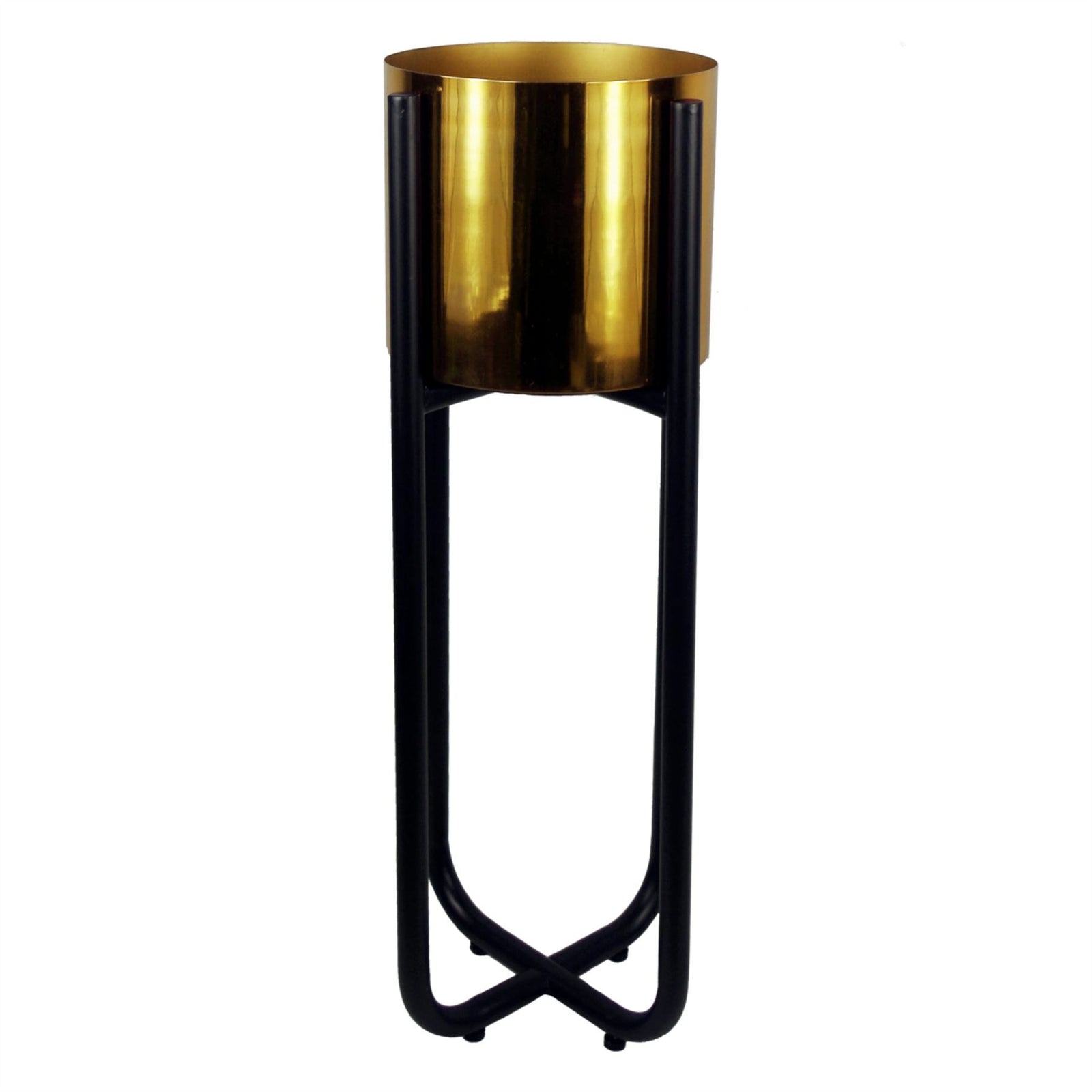 Tall Black Stand With Gold Metal Planter 62cm X 18cm