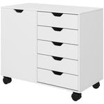 Modern Mobile 5-drawer Cabinet W/ Door, Office Storage