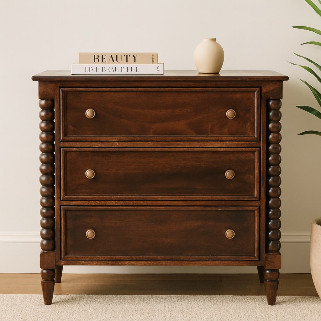 Spindle Winewood Chest,3 Drawers, Brown | 2 | Brown