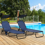 2 Piece Folding Sun Loungers With Adjustable Backrest | Dark Blue