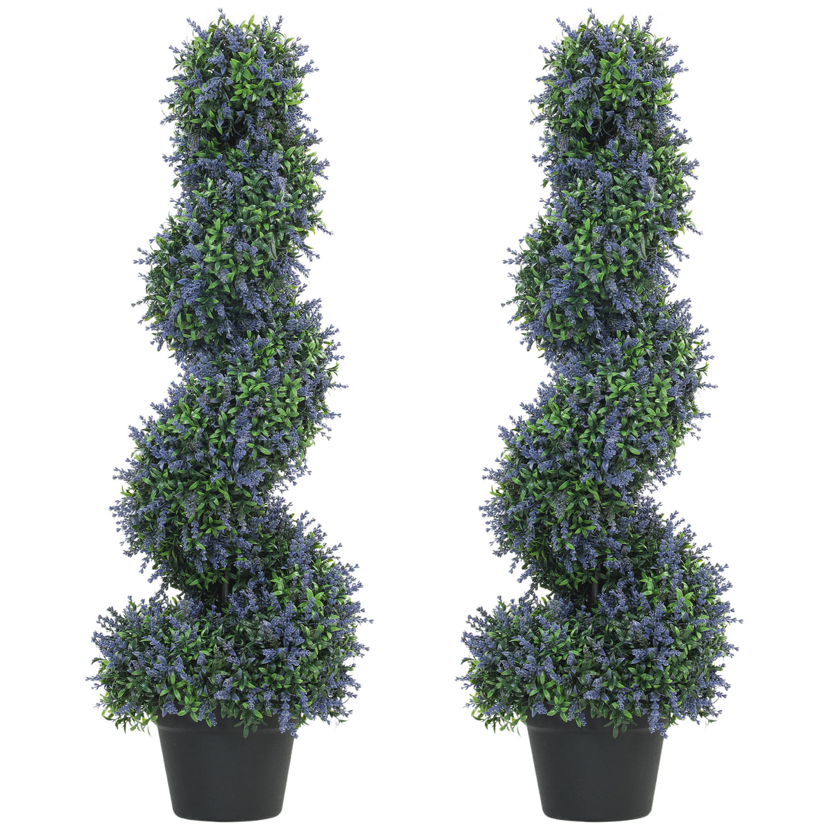 HOMCOM Artificial Lavender Topiary Tree With 315 Leaves And 315 Flowers, Set Of 2