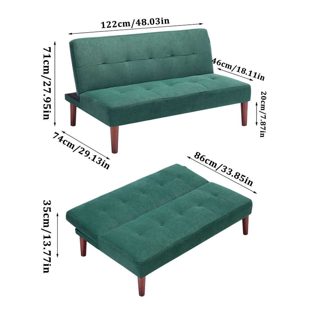 Small Modern 2-seater Padded Convertible Sofa Bed With Wooden Legs | Green