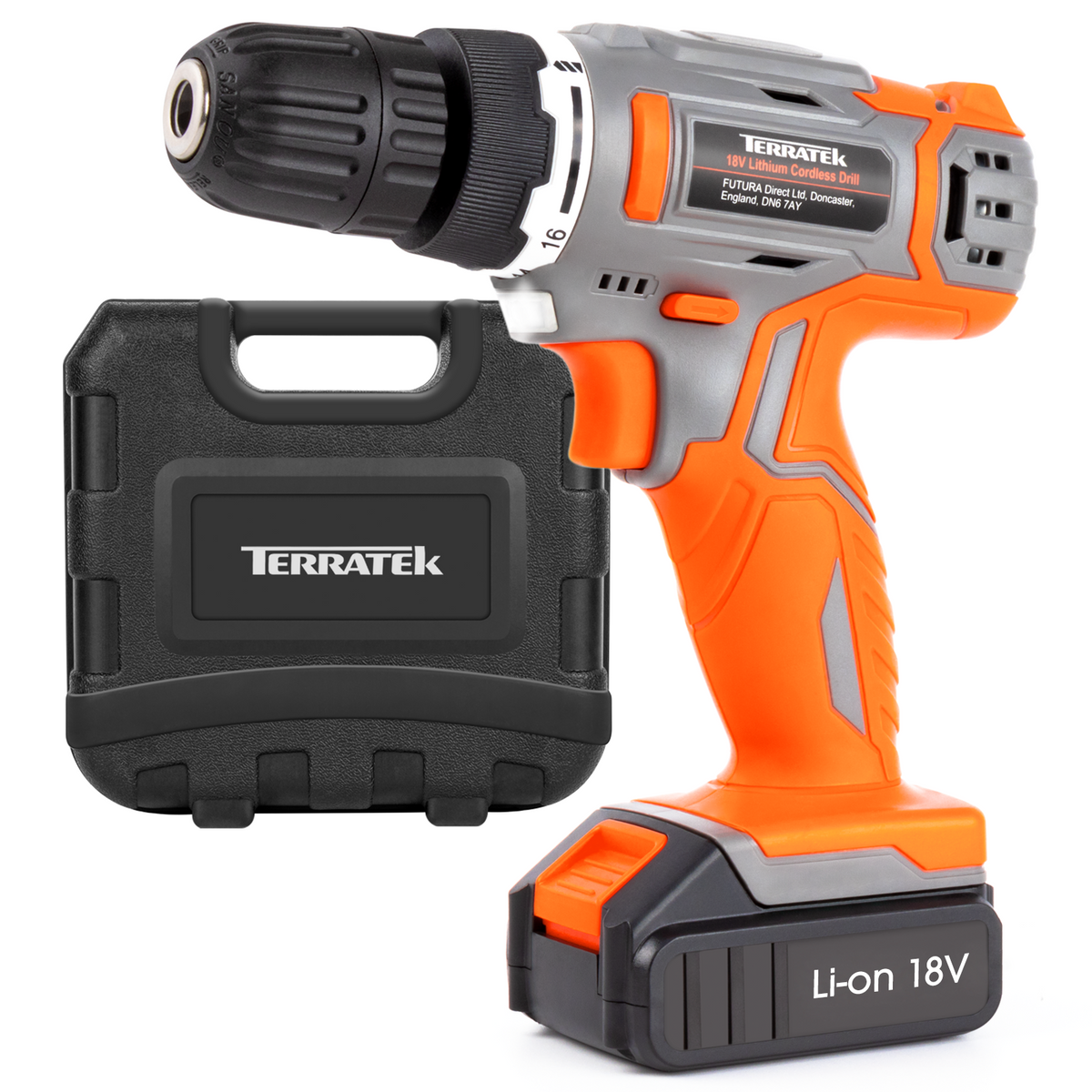 18v Cordless Drill And Screwdriver Set & Drill Bit Kit Li-ion Battery Included, Lightweight Power Battery Drill | 13 Piece Kit – 1x Battery + Charger + Carry Case | Orange
