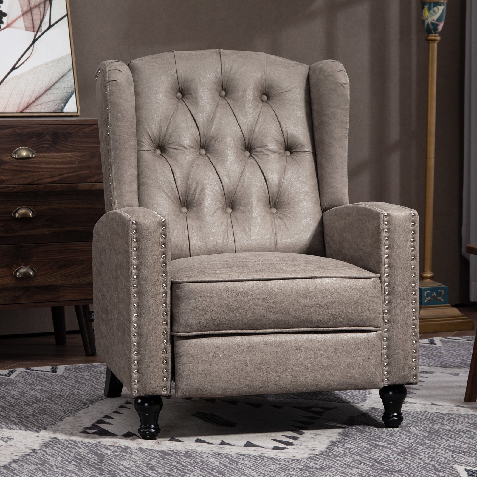 Marble Effect Reclining Armchair W/ Footrest | Brown