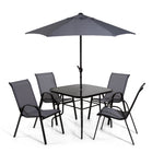 The Lancaster - Black And Grey Metal 4 Seat Garden Dining Set Including Parasol