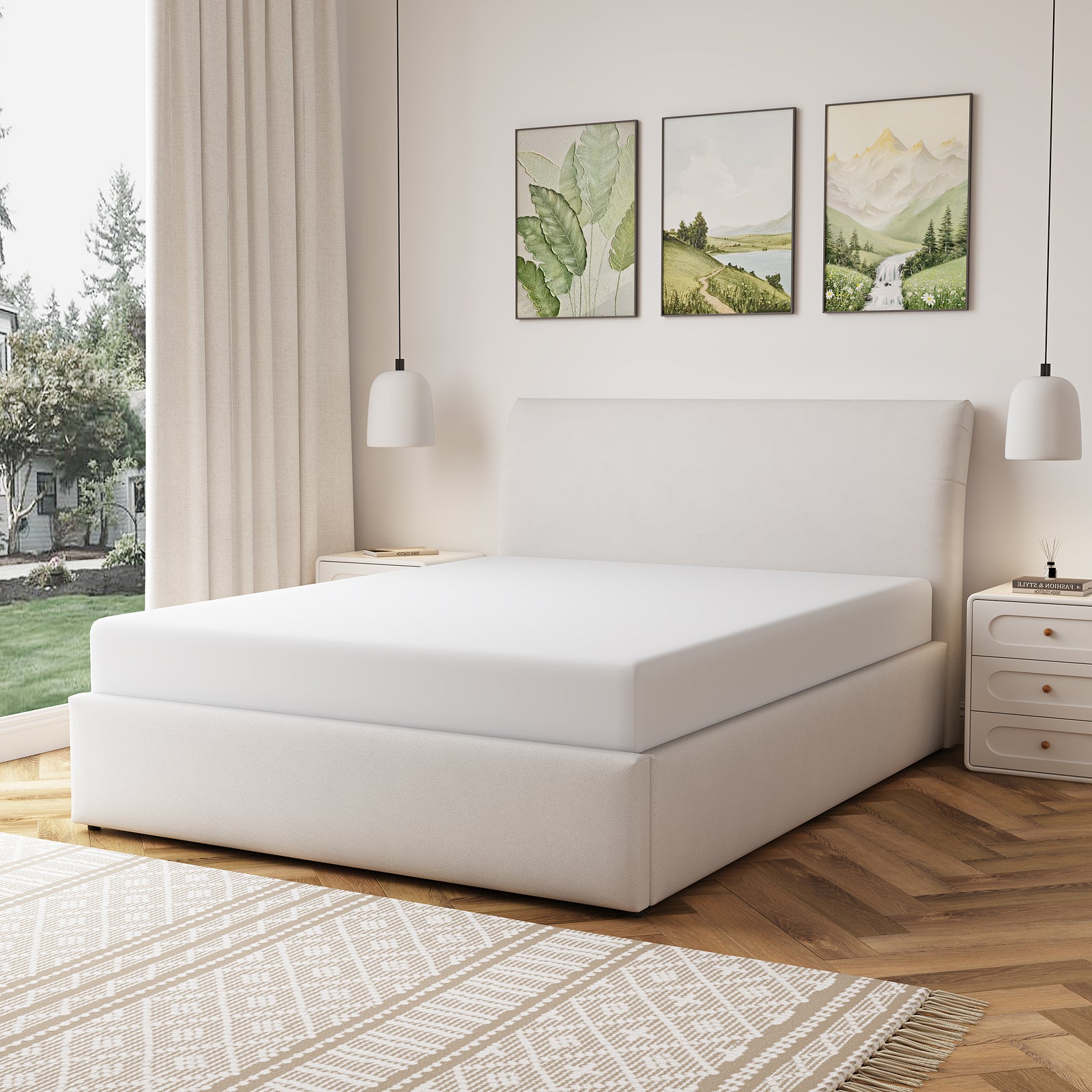 Bethany Fabric Ottoman Bed Frame | King | Beige
