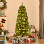 5/6/7ft Prelit Pencil Christmas Tree With Led And Berry | 5ft | Green
