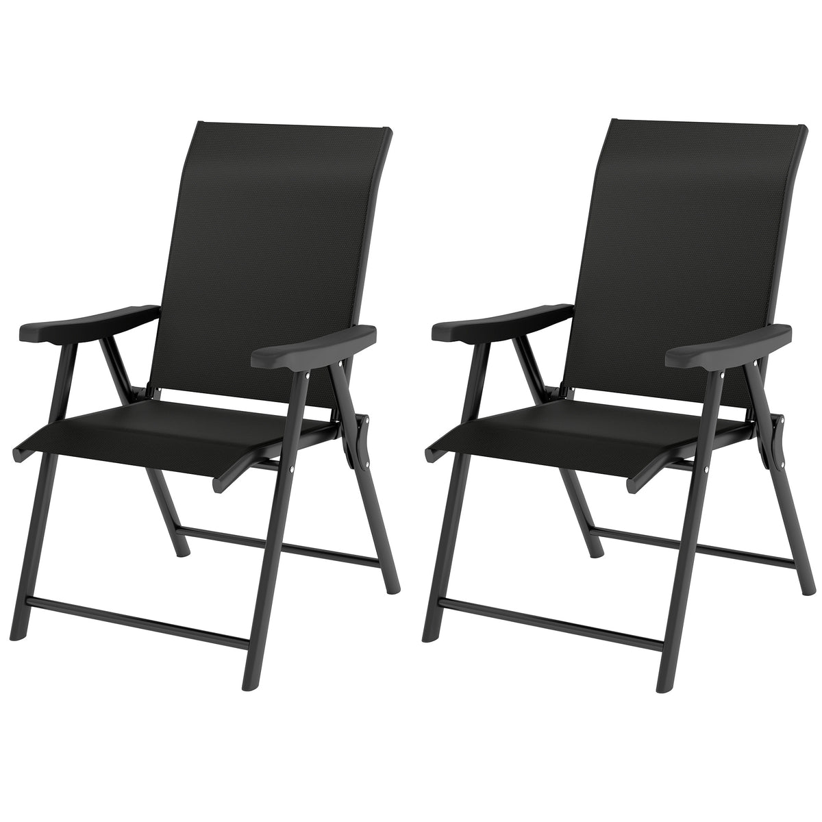 Folding Chair W/ Breathable Mesh Fabric Seat | Set of 2 | Black