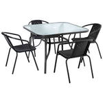 5 Pieces Garden Dining Set Tempered Glass Outdoor Patio Table and Chairs