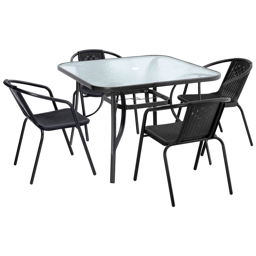 5 Pieces Garden Dining Set Tempered Glass Outdoor Patio Table and Chairs
