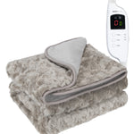 Heated Electric Throw 9h Timer 9 Heat Setting Fleece Blanket | Single | Light Brown