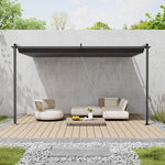 3x3m/3x4m Lean To Pergola With Retractable Roof With Pa-coated Polyester Canopy Wall Mounted Garden Gazebo Outdoor Sun Shade Shelter For Patio | 3m x 3m | Dark Grey