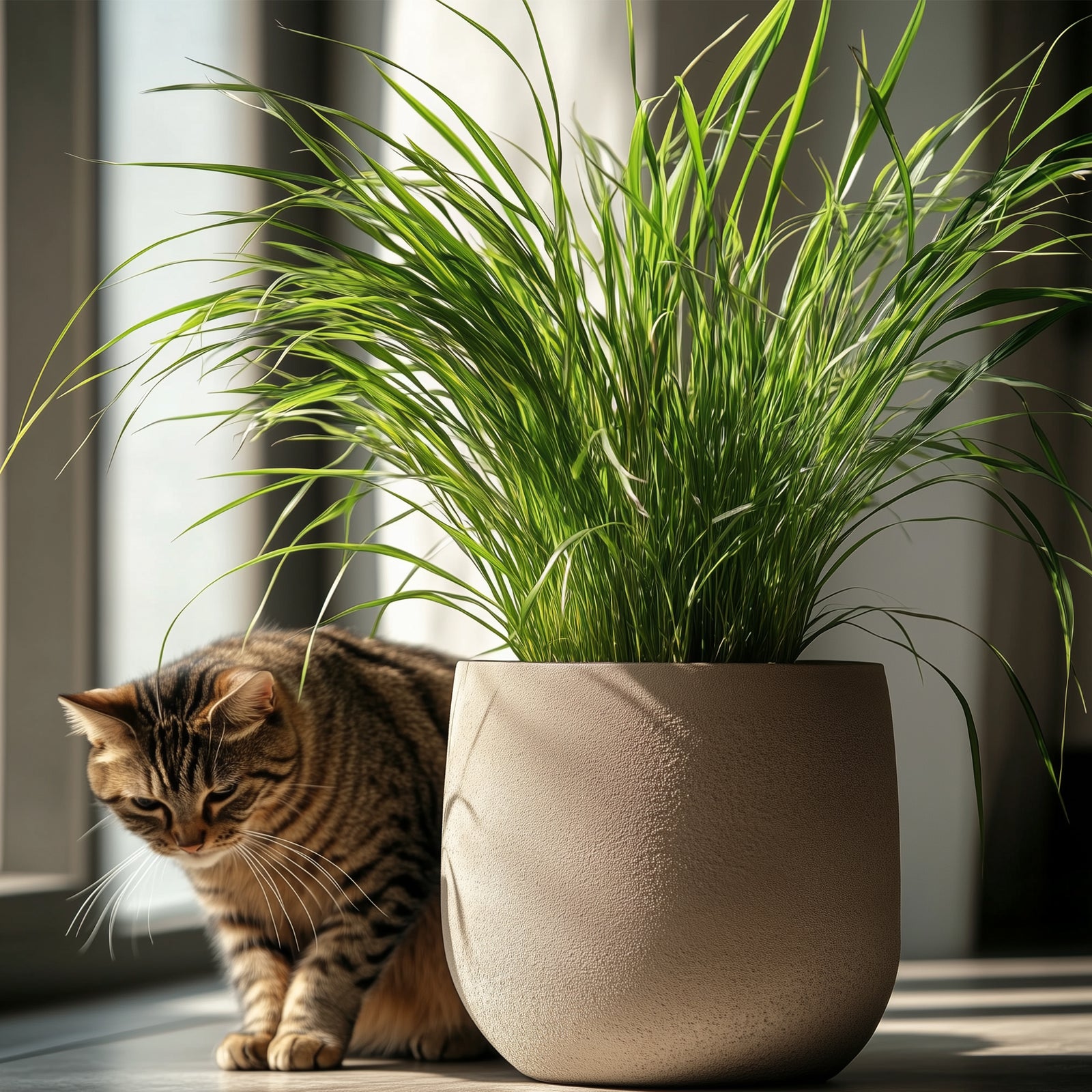 Cat Grass - 6 Pcs. - Cyperus Zumula - Height 30-40cm - ⌀12cm | Set of 6 | Green
