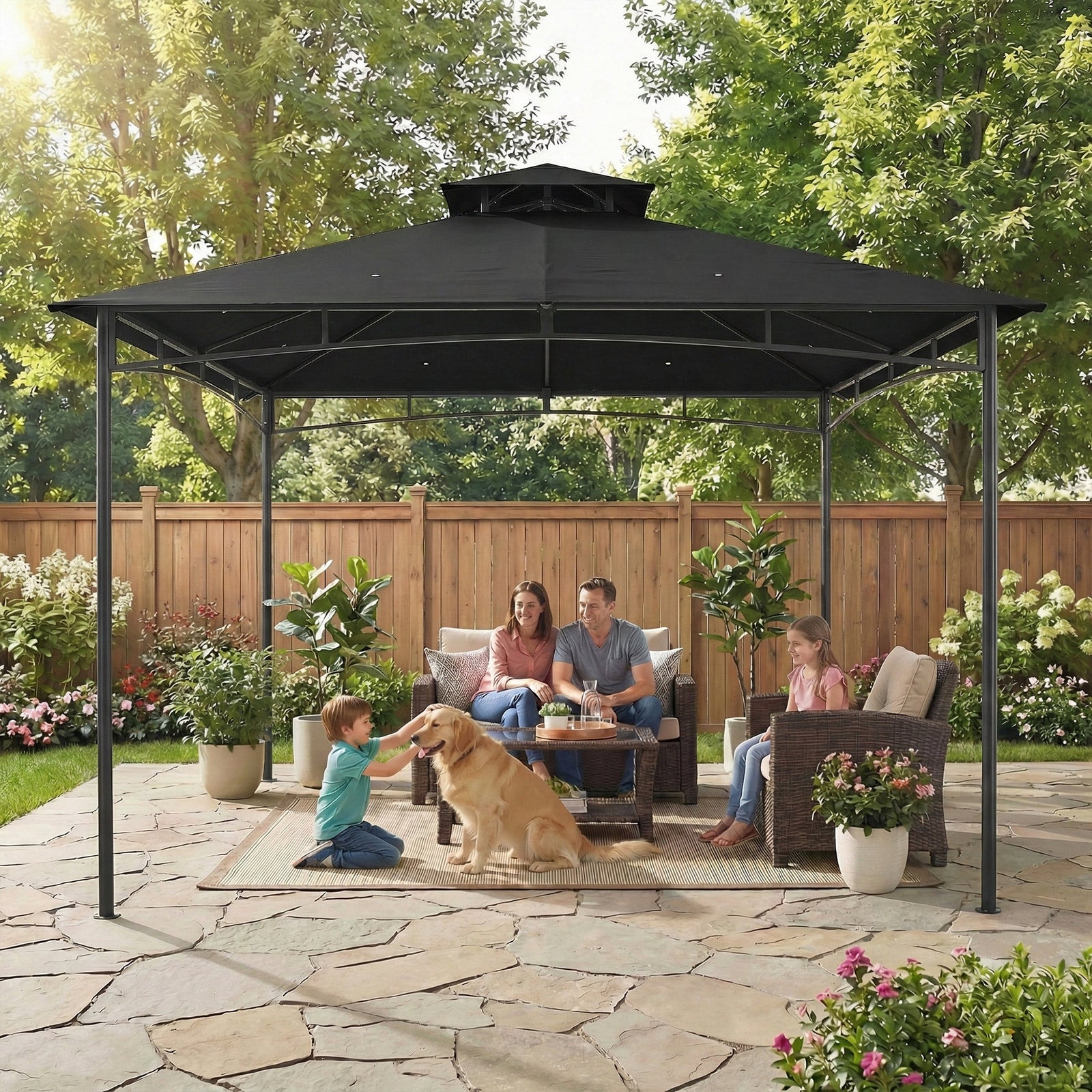  3 X 3 M Gazebo, Outdoor Gazebo Canopy With 2-tier Roof | Black