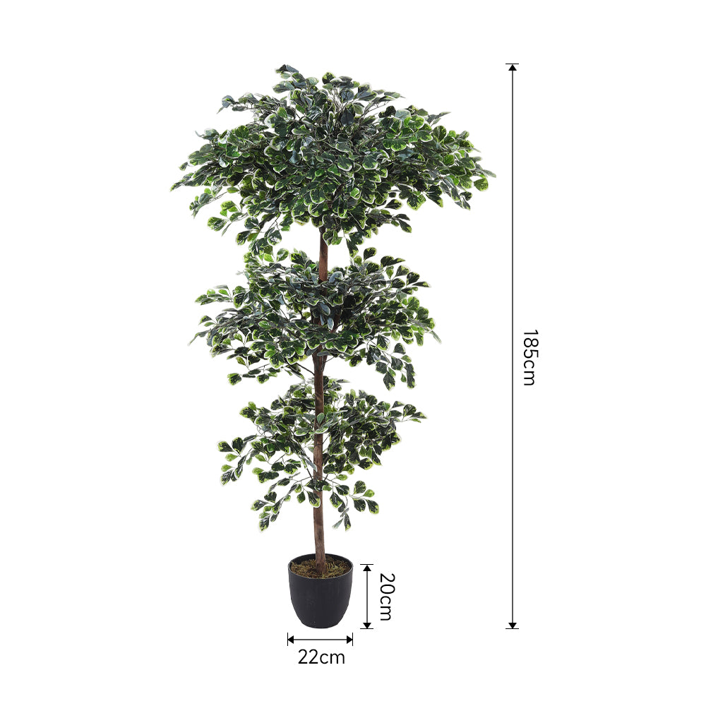 185cm Artificial Ficus Silk Tree With 3 Layers Of Lush Leaves Decorative Fake Plant