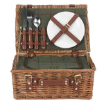 Green Tweed Classic Picnic Wicker Basket | 2 Person | Green