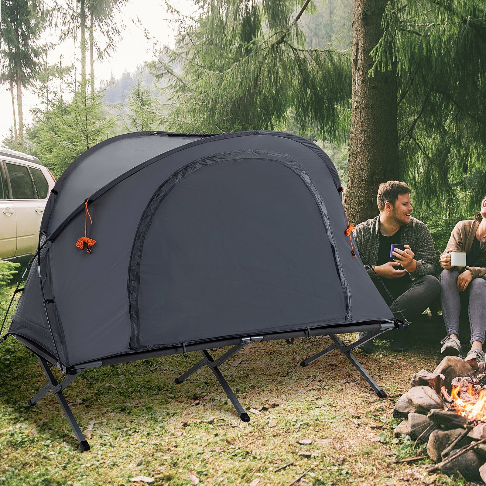 Camping Tent Cot With Air Mattress And Carry Bag | Gray