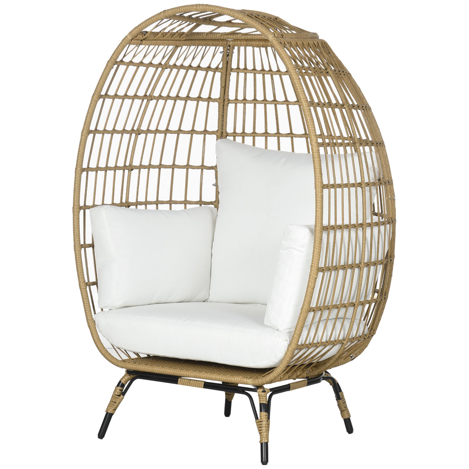 Round Rattan Egg Chair W/ Cushions Khaki