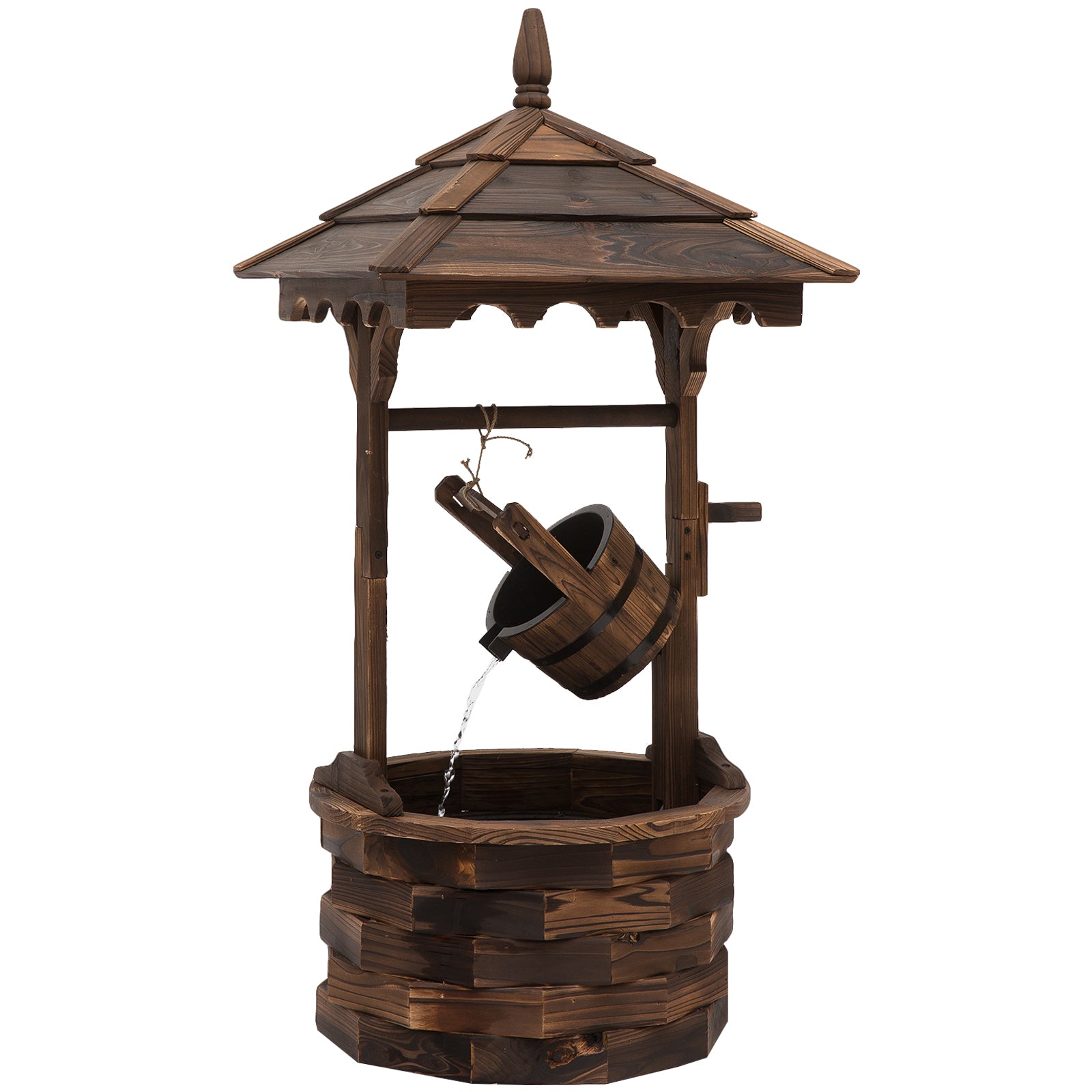 Wood Wishing Well Fountain With Pump, Garden Ornament