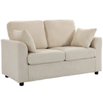 2 Seater Sofa, Corduroy Small Couch With Spring Cushion | Beige