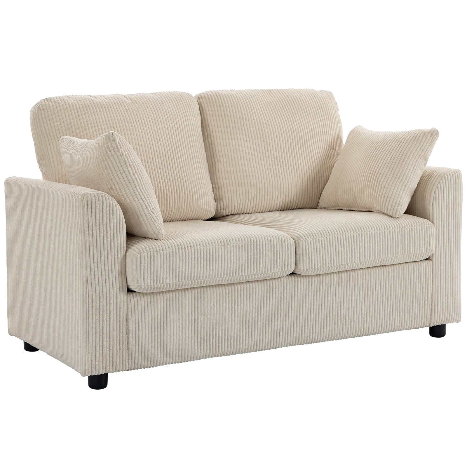 2 Seater Sofa, Corduroy Small Couch With Spring Cushion | Beige