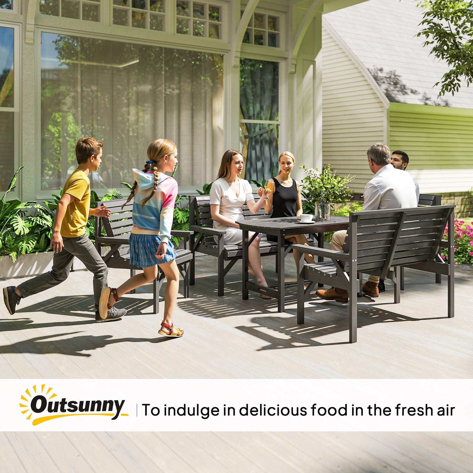 5pc Patio Dining Set Wooden Table And Chairs W/ Umbrella Hole