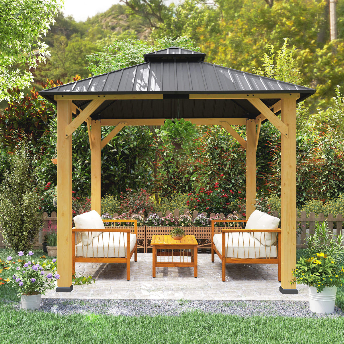 3x(3)m Double-tier Hardtop Gazebo, Outdoor Patio Shelter