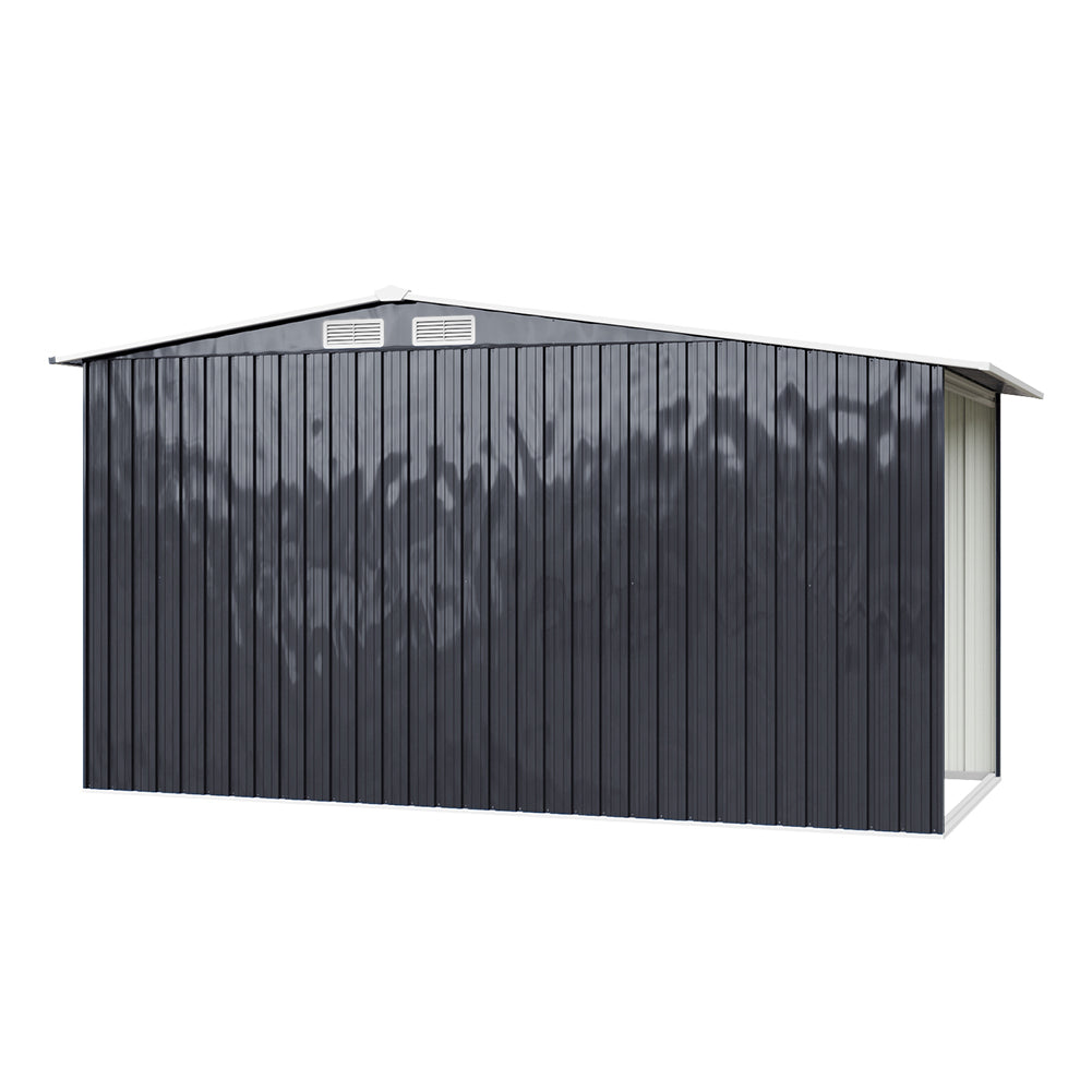 6x8ft Heavy Duty Garden Metal Storage Shed With Log Rack Outdoor Waterproof Firewood Tool Storage | Medium | Black
