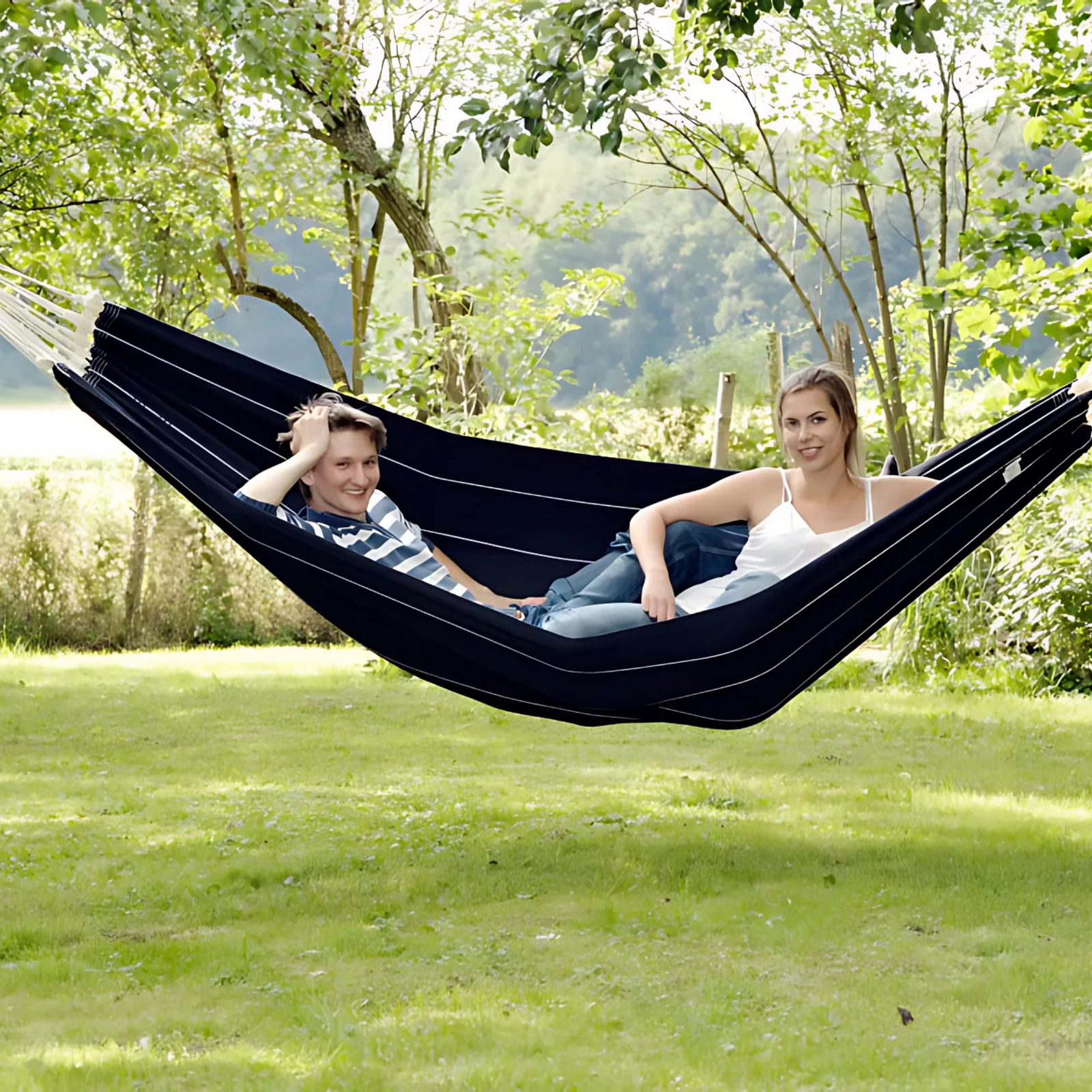 Barbados Black Double Cotton Traditional Garden Hammock With Bag