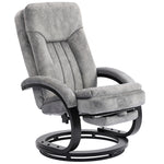 Manual Recliner Armchair With Footrest, Wooden Base | Grey