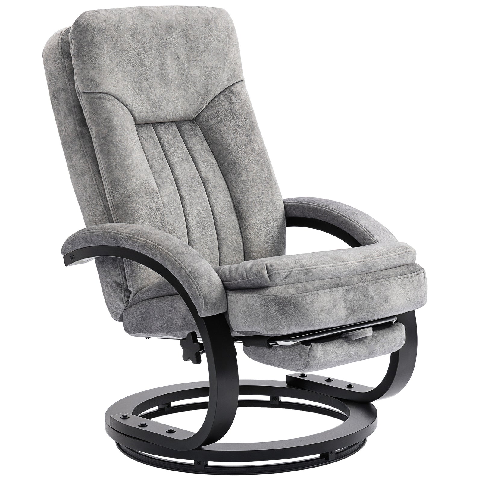Manual Recliner Armchair With Footrest, Wooden Base | Grey
