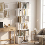 S-shaped Bookshelf, 6-tier Bookcase With Anti-tip Strap | White