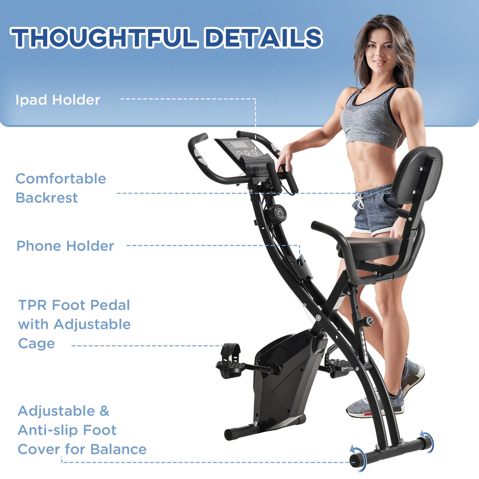 2-in-1 Folding Exercise Bike Upright Cycling Machine | Black