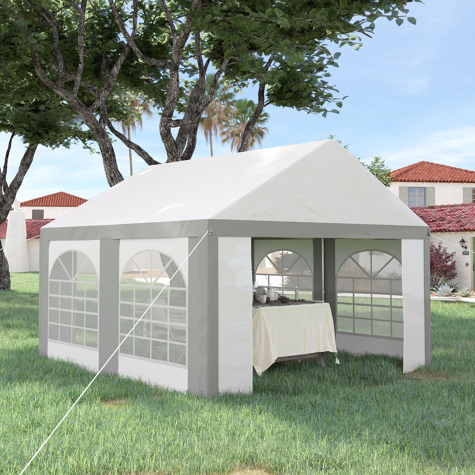 Party Tent, Marquee Gazebo With Sides, Windows And 2 Doors | Small | White