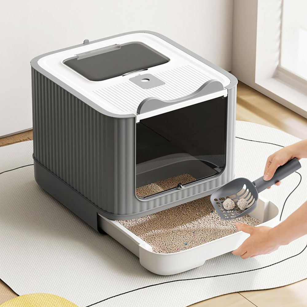 Fully Enclosed Drawer-style Cat Litter Box With Uv Sterilization Lamp
