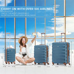 Set Of 3 Hard Shell Suitcase Cabin & Check In Cases With Tsa Lock - Overhead Cabin With Medium & Large Check-in Bag | Set of 3 | Blue