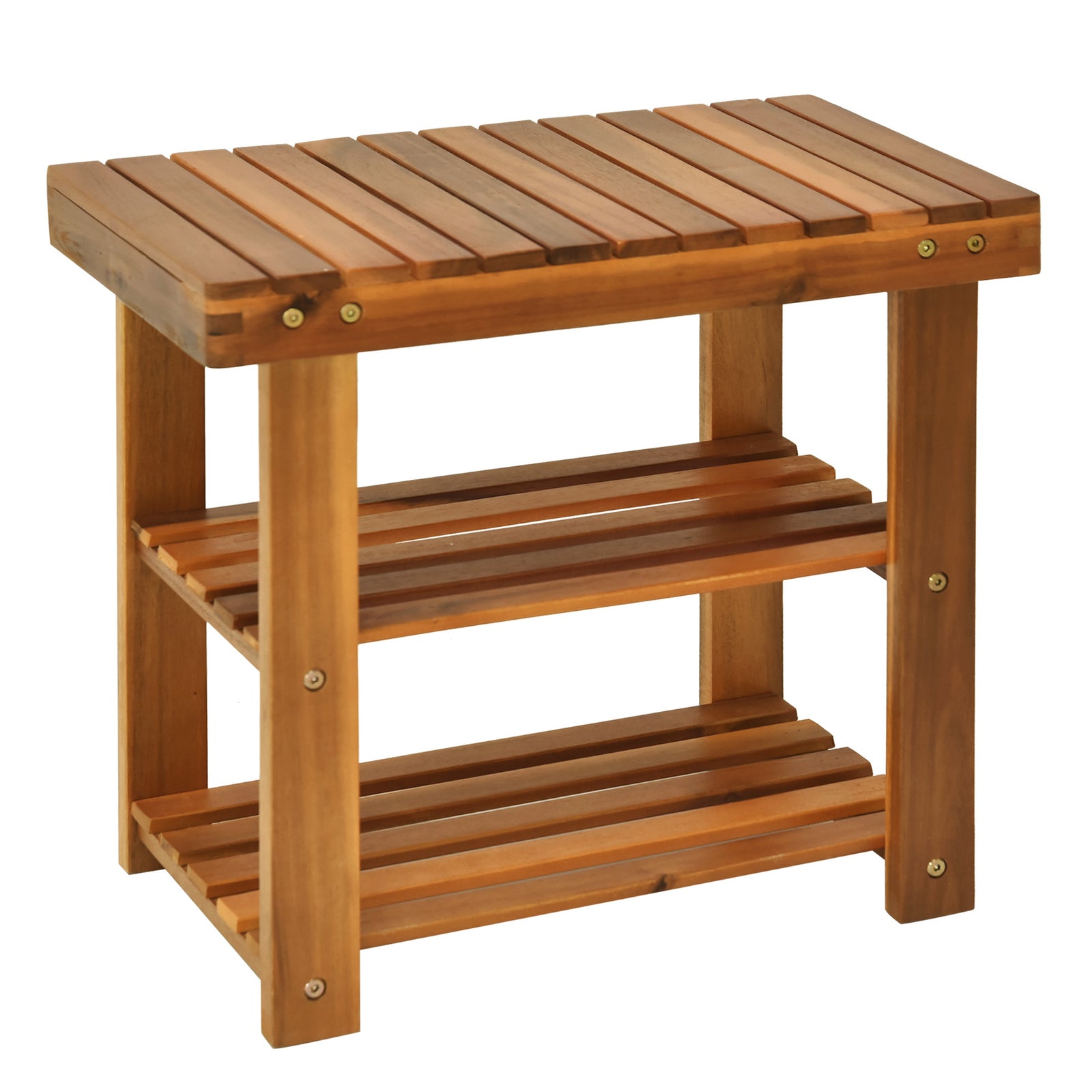3-tier Shoe Rack Bench Acacia Wood Shoe Storage Organizer
