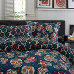 Day Of The Dead Cotton Rich 200 Thread Count Reversible Duvet Cover Set | King | Navy Blue